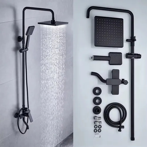 Columna Ducha Exterior Cuadrada Negro Monocomando Duchador - Imagen 2