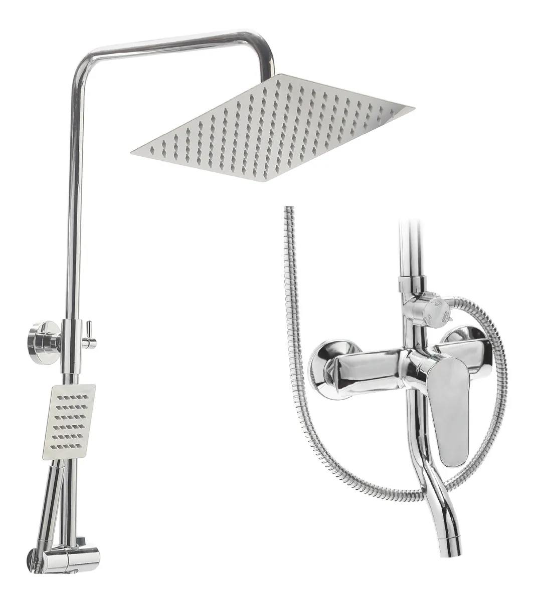 Ducha Exterior Monocomando Con Canilla Flor Cuadrada Duchador Color Cromada - Imagen 2