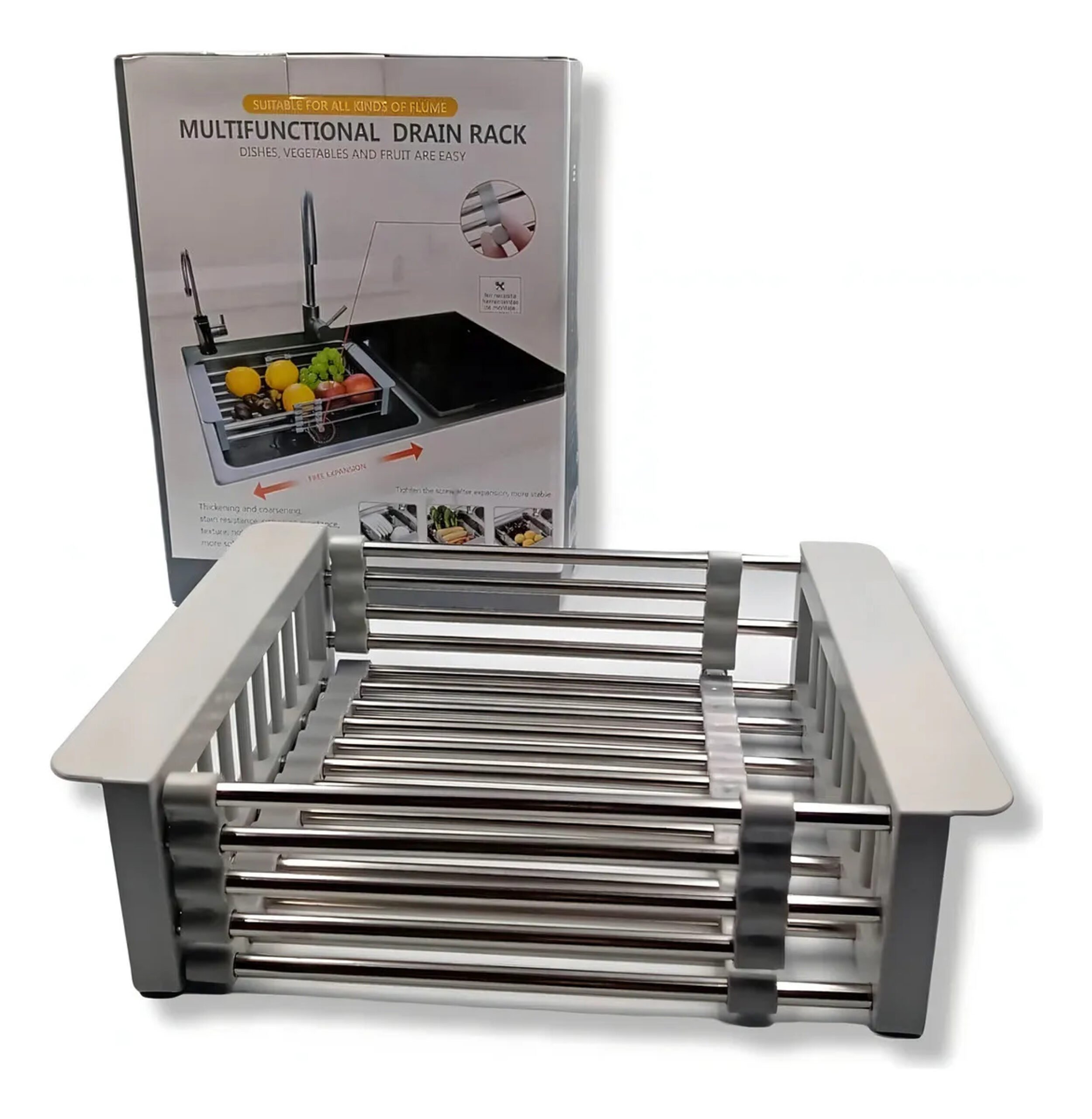 Rejilla Escurridor Para Fregadero Retráctil Acero Inoxidable Color Plateado cod 5896