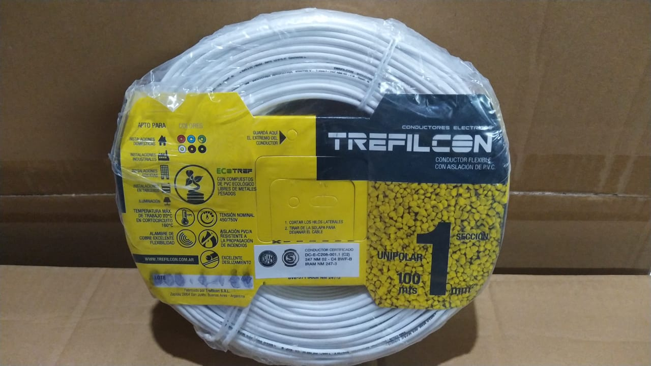cable unipolar treficon rollo por 100 m blanco 1mm - Imagen 2