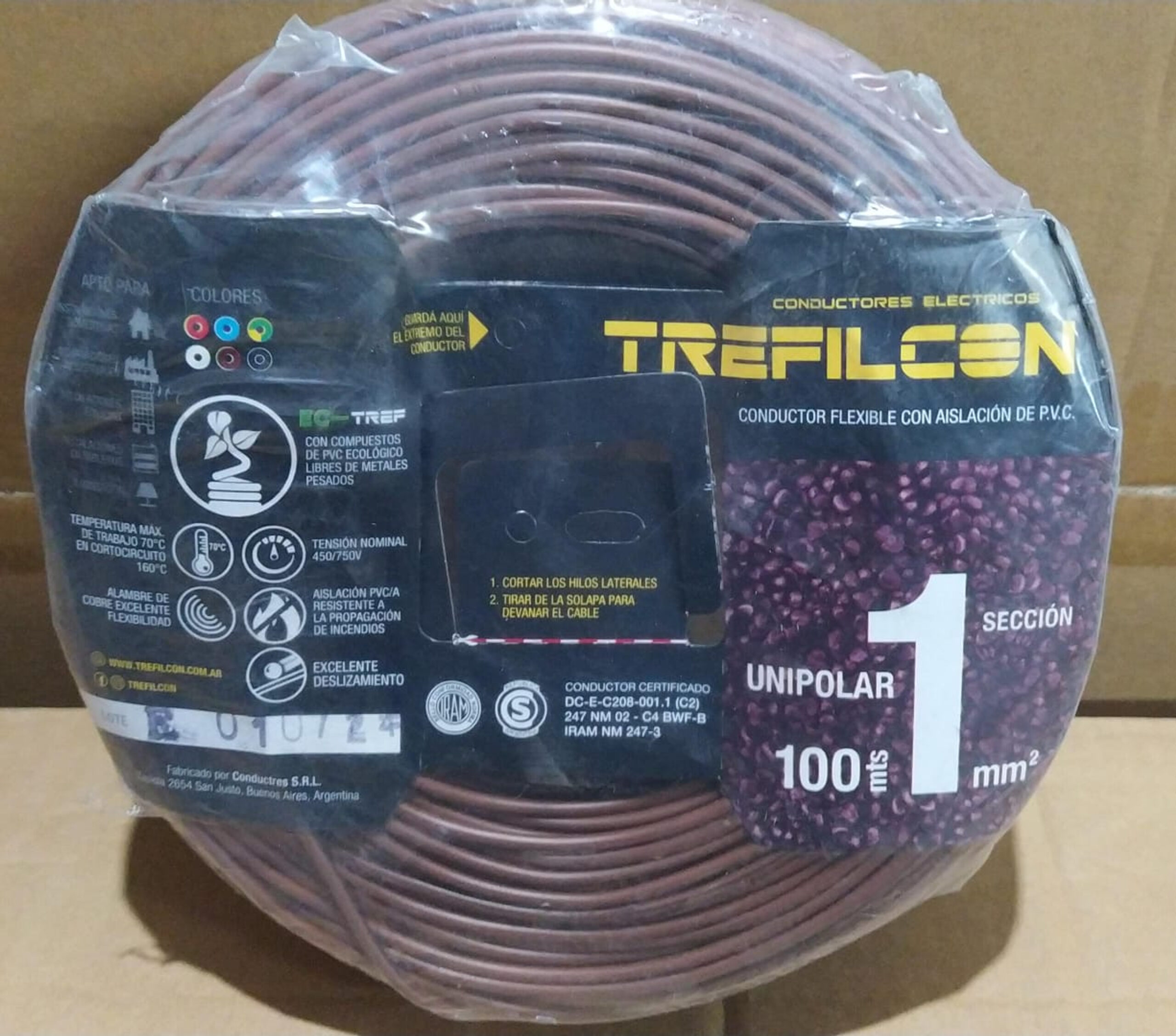 cable unipolar treficon rollo por 100 m marron 1mm