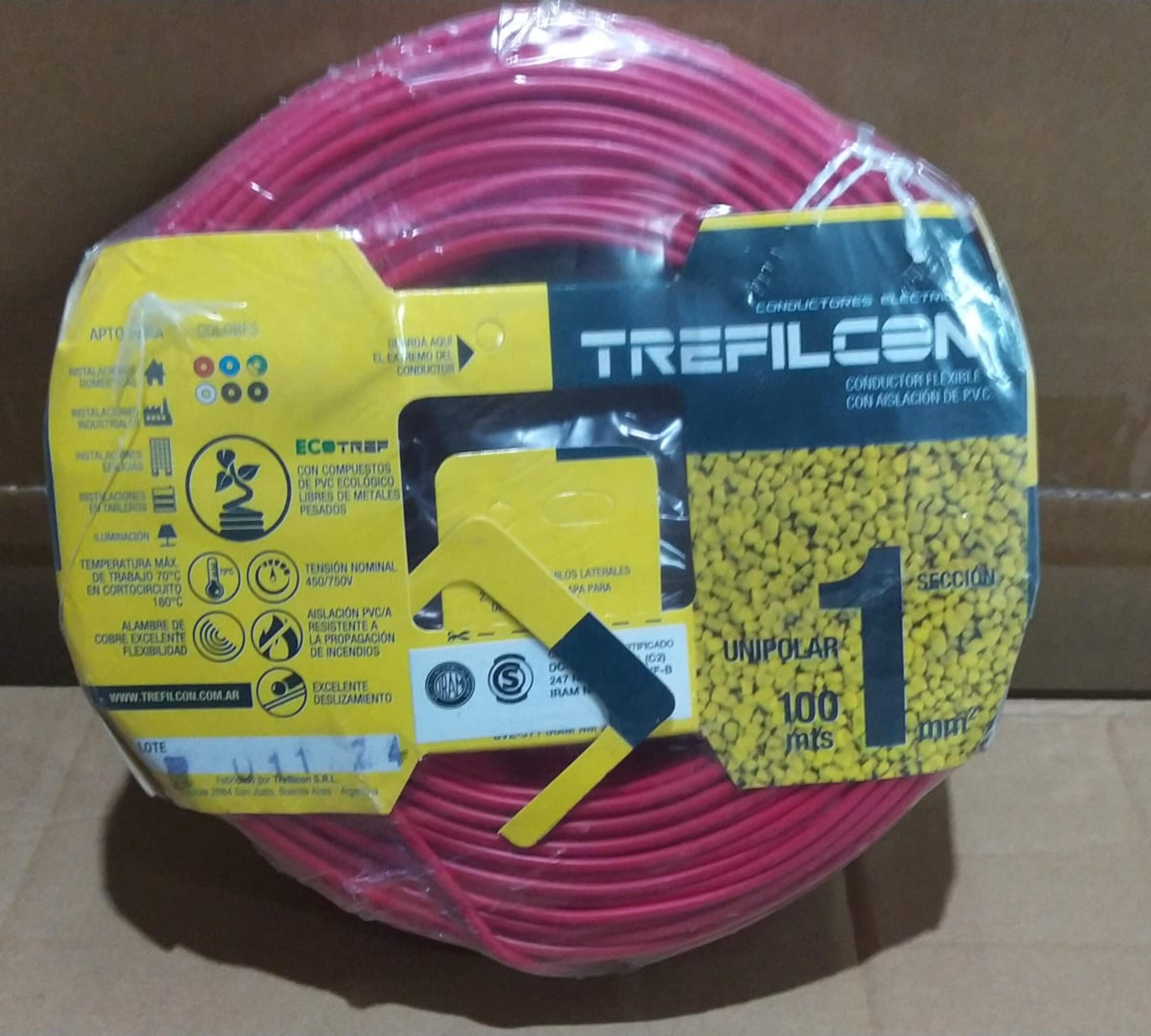 cable unipolar treficon rollo por 100 m rojo 1mm