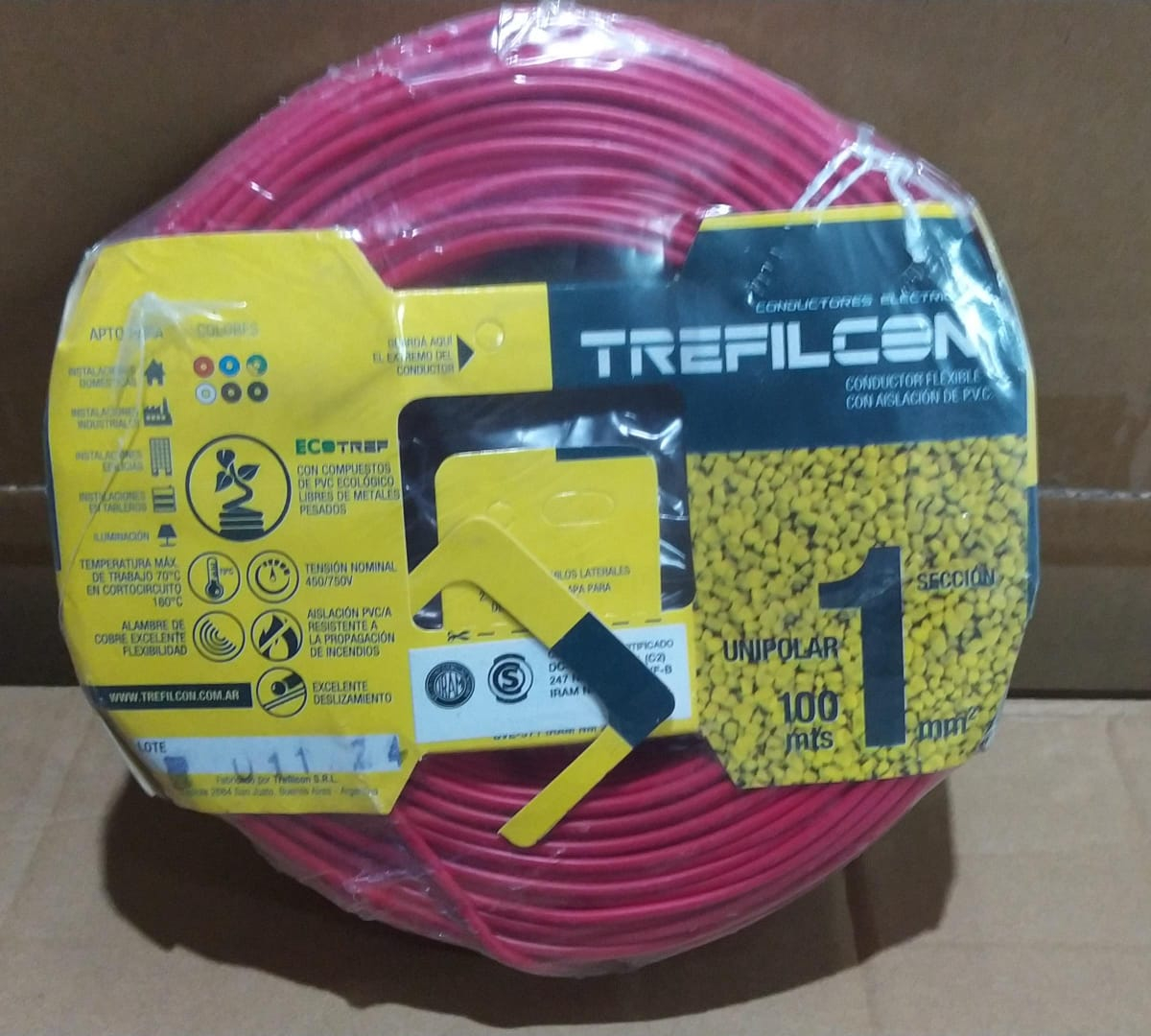 cable unipolar treficon rollo por 100 m rojo 1mm - Imagen 2