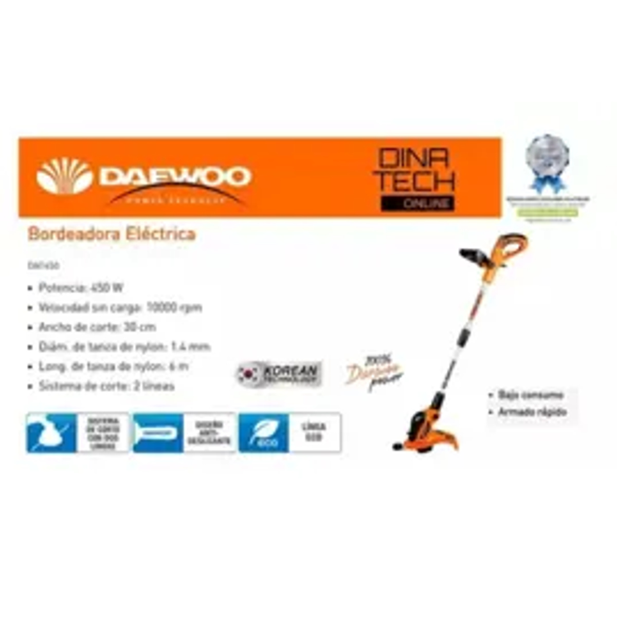 Bordeadora Electrica Daewoo Dat450 10000 Rpm 450w Reforzado - Imagen 2