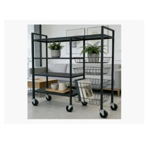 CARRITO ORGANIZADOR PLEGABLE DE COCINA CON MESADA HIERRO NEGRO 90X32X135CM EA-365
