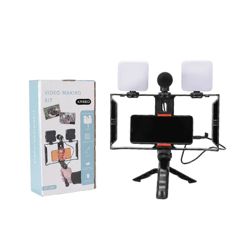 KIT DE GRABACION TRIPODE CON MICROFONO Y LUZ AY-49X