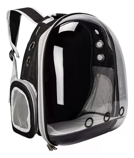 Mochila Transportadora Mascotas Capsula Transparente Waggs Negro