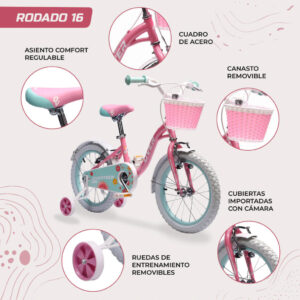 BICICLETA BELLA KIDS OVERTECH ACERO 16″ ROSA