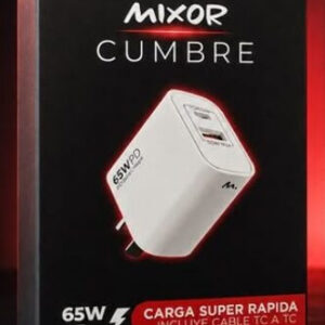 CARGADOR 220V 65W – CUMBRE – 1 USB + 1 TC + PD +CABLE TC – MIXOR