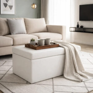 PUFF CON CAJONERA BEIGE 38X38X76 CM EA348